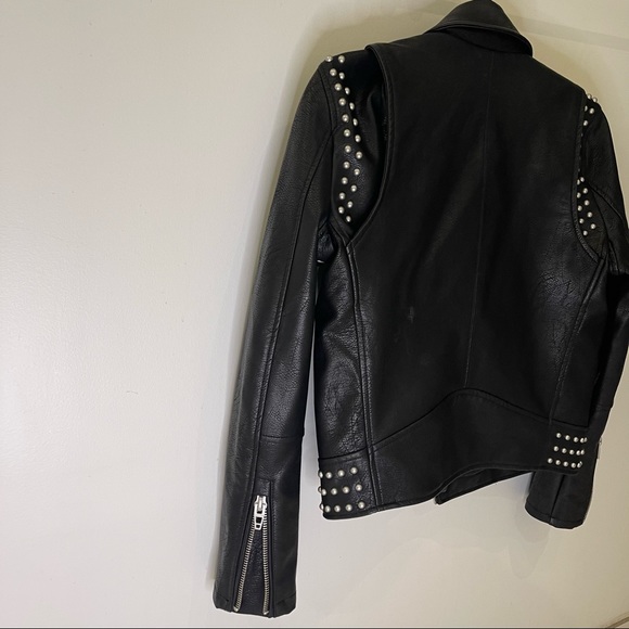 SOLD BlankNYC black faux leather biker jacket with silver studded detailing - Picture 4 of 10